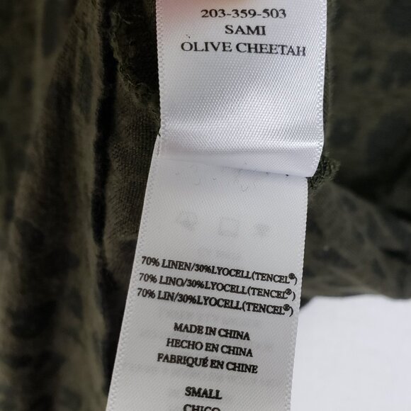 RAILS Sami Long Sleeve Top Linen Blend Cheetah Print Olive Green V-neck size S - Picture 7 of 12
